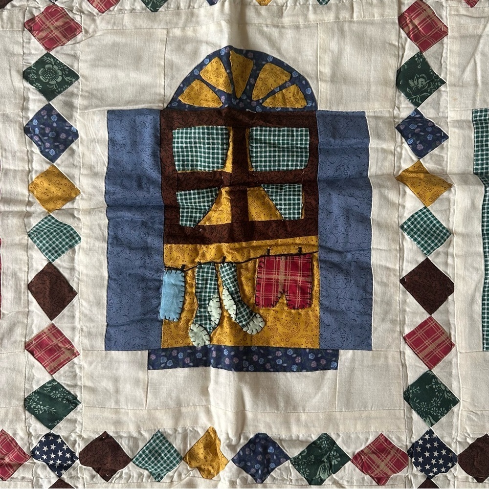 Vintage Cotton Small Patchwork Quilt Village Home Cozy Vibe - Picture 5 of 11